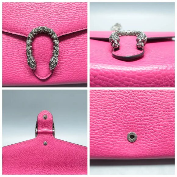 Authentic GUCCI Dionysus Chain Wallet Fuchsia Leather Shoulder Bag 992-12324 - Picture 7 of 12